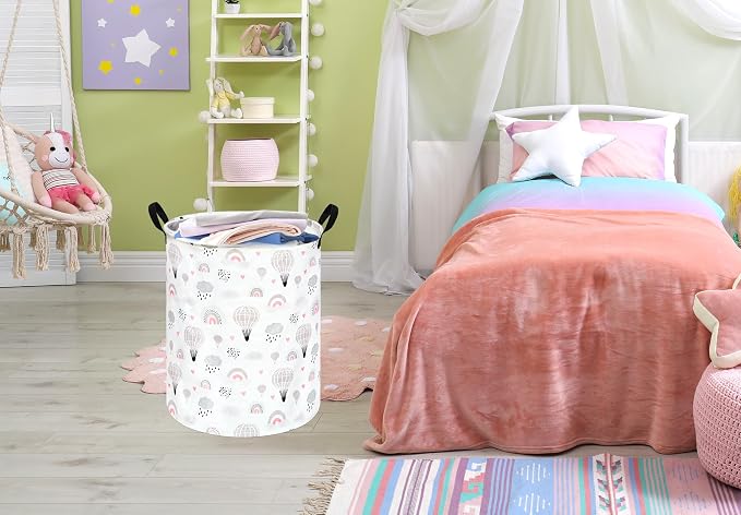 Hot Ait Balloon Print Round Laundry Hamper Storage Basket Bins Clothes Nursery - Image 7