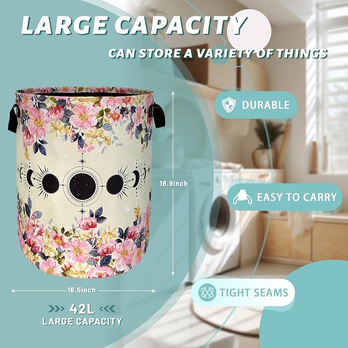 Moon Phase Laundry Hamper Beautiful Pink Floral Laundry Basket - Image 2
