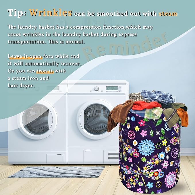 Colorful Hippie Flowers Dargonfly Laundry Basket Foldable Oxford Cloth Laundry - Image 6