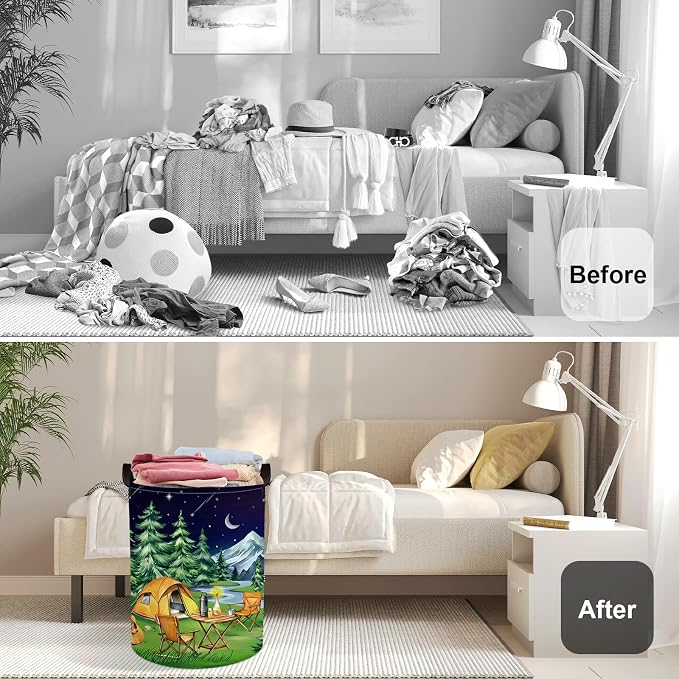 Night Camping Laundry Hamper Picnic Large Storage Basket Bonfire Collapsible - Image 2