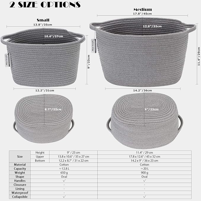 Sea Team 2-Pack Oval Cotton Rope Woven Storage Basket - Image 7