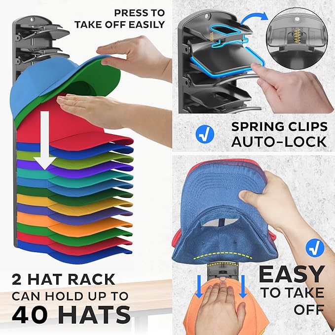 Double Capacity Hat Organizer for Baseball Caps 2 Packs - Image 3