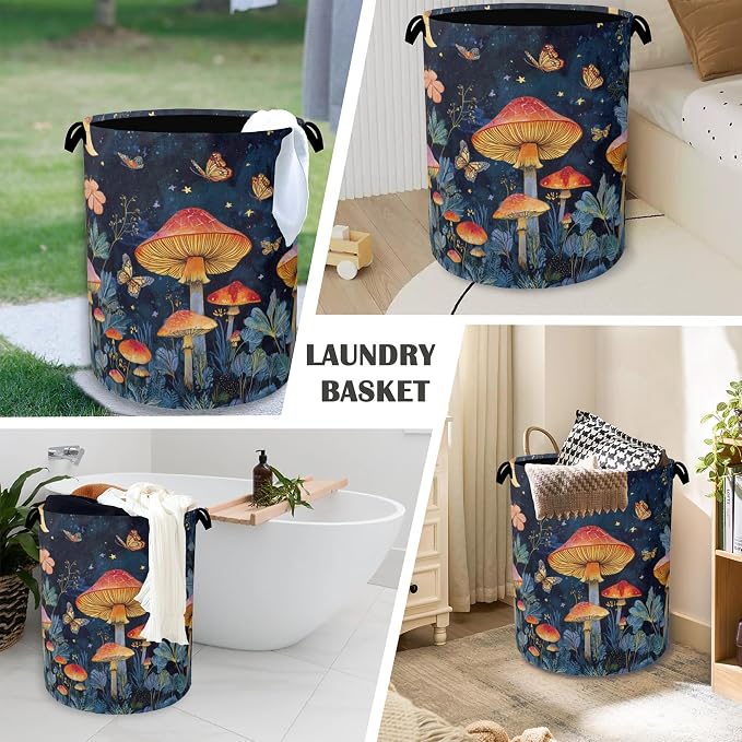 Mushroom Laundry Basket, Butterfly Moon Foldable Oxford Cloth Tote Bag Laundry - Image 4