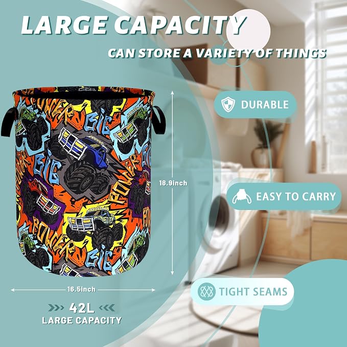 Funny Cars Laundry Basket Foldable Oxford Cloth Laundry Hamper - Image 2