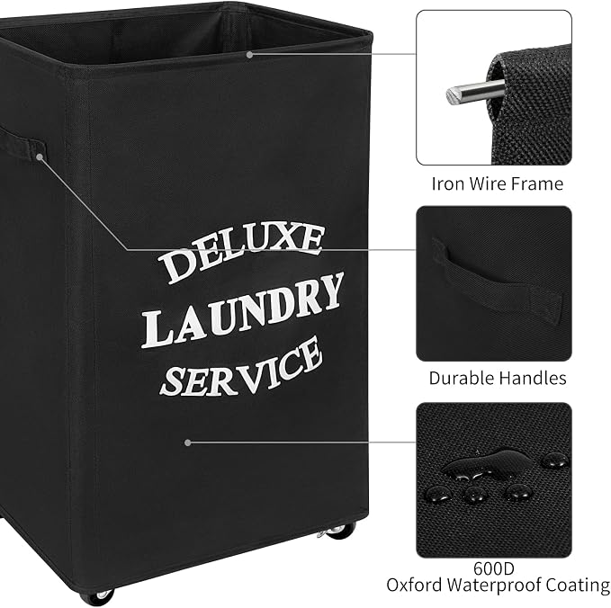 WOWLIVE Large Rolling Laundry Basket Wheels 90L Collapsible Tall Laundry Hamper - Image 4