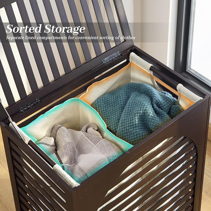 Laundry Hamper with Lid, Bamboo Clothes Laundry Basket with Handles, Removable - Image 5