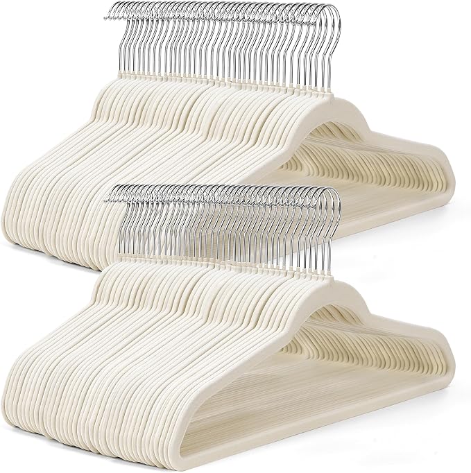 HOUSE DAY Ivory Velvet Hangers 100 Pack by HOUSEDAY