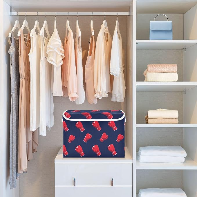 Kcldeci Storage Box with Lid Red Boxing Glove Storage Bins Organizer Container - Image 6