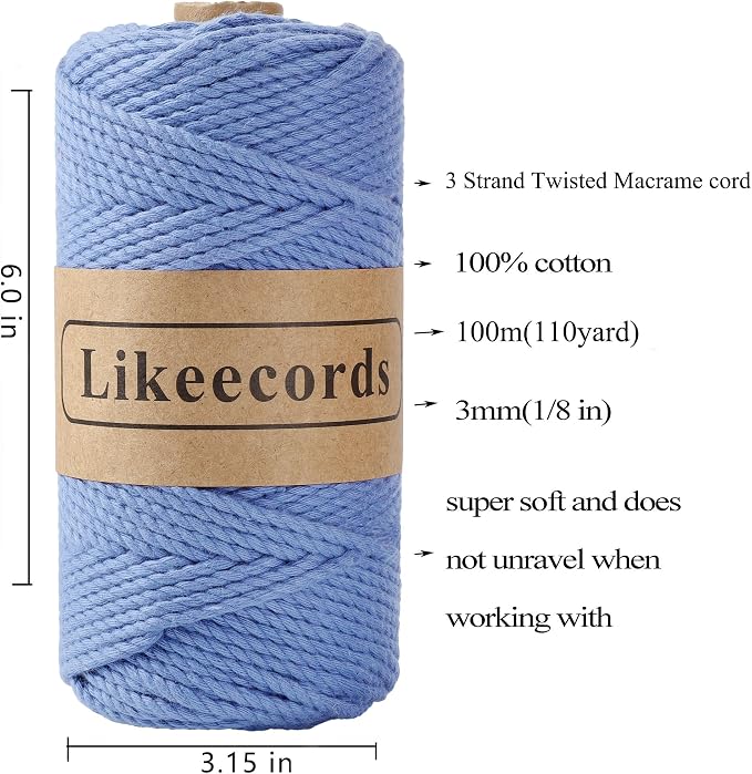 Cotton Macrame Cord 3mm x 100m, 3 Strand Twisted, Macrame Rope, Macrame String - Image 2