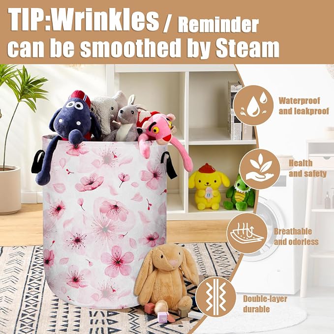 Watercolor Cherry Blossom Laundry Basket, Foldable Pink Flower Laundry Hamper - Image 5