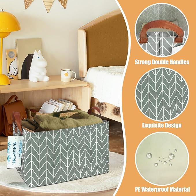 LANGYASHAN Rectangular Storage Bin Collapse Canvas Fabric Cartoon Storage Basket - Image 3