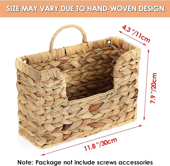 BTSKY Woven Hanging Magazine Holder, Water Hyacinth Magazine Basket, Wall - Image 3