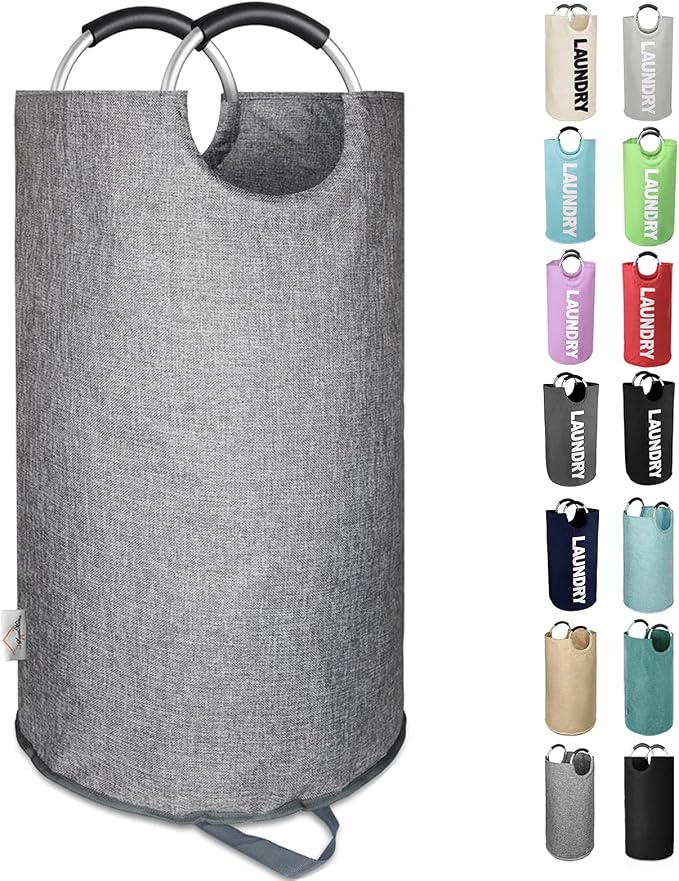 Heavy Duty Large Laundry Hamper Bag Collapsible, Tall Laundry Basket by SweetMemoLiving