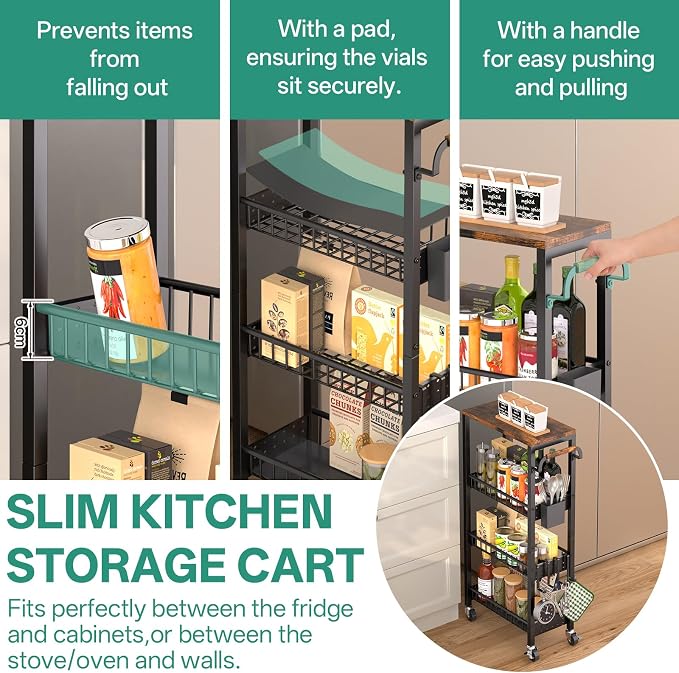 Slim Rolling Storage Cart, 4 Tier Small Organizer Cart - Image 4