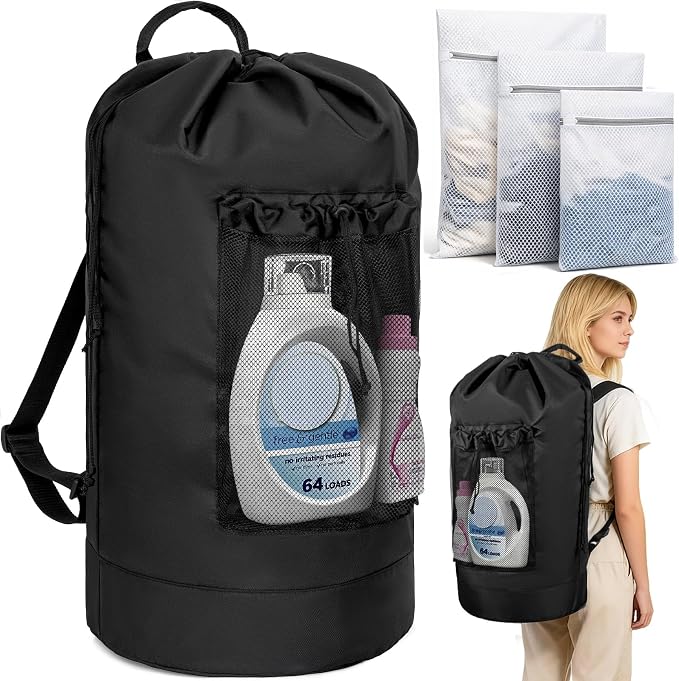 Laundry Bag Backpack with 3 Sizes Mesh Wash Bags and Shoulder Straps Foldable by WELIDAY