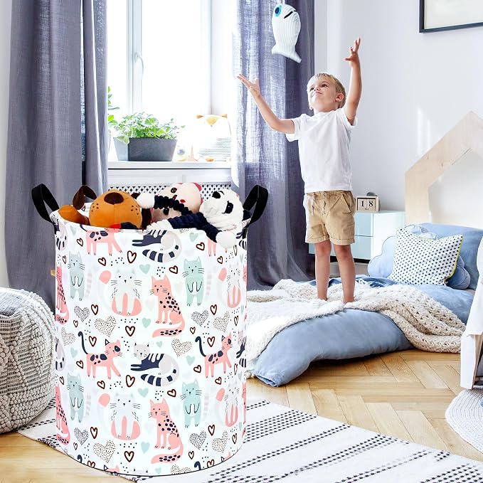 KUNRO Round Cat Laundry Gift Basket Storage Hamper, Clothes Storage Organizer - Image 7