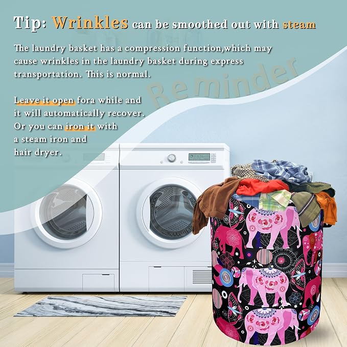 Pink Mandala Elephants Laundry Basket Foldable - Image 6