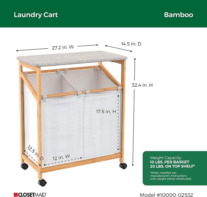 ClosetMaid Bamboo Laundry Hamper Cart - Image 4