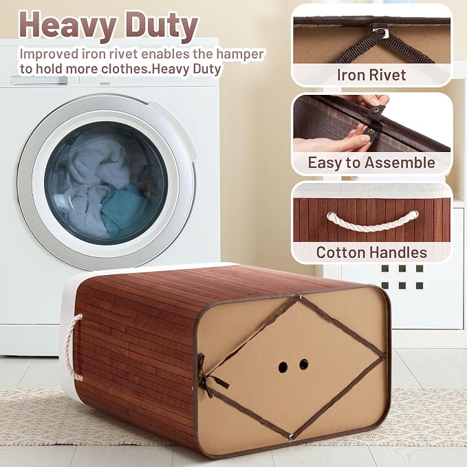 100L Laundry Hamper with lid, 2-Section Clothes Laundry Basket with Handles - Image 9