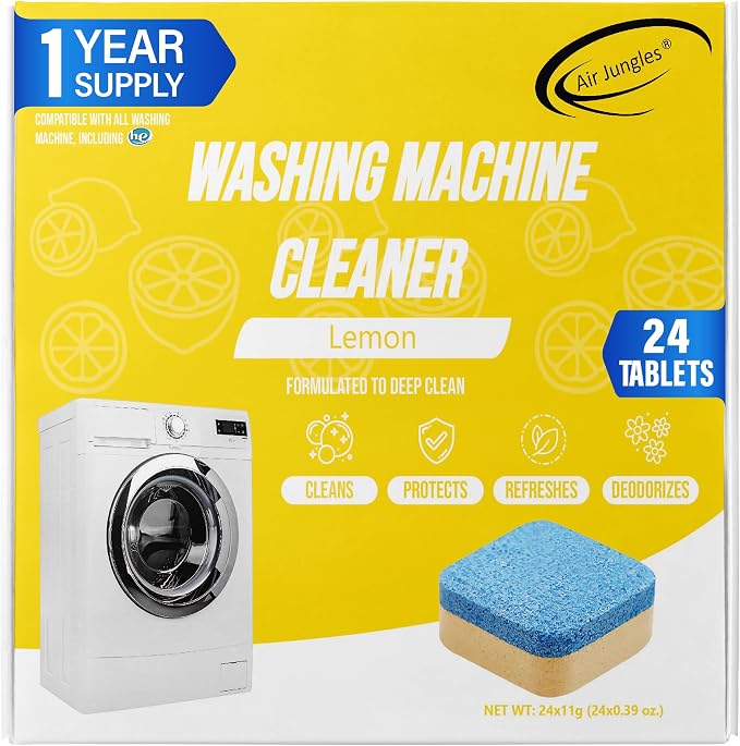 Air Jungles Washing Machine Cleaner Tablets 24 Count, Lemon Scent, Deep Cleaning by AirJungles