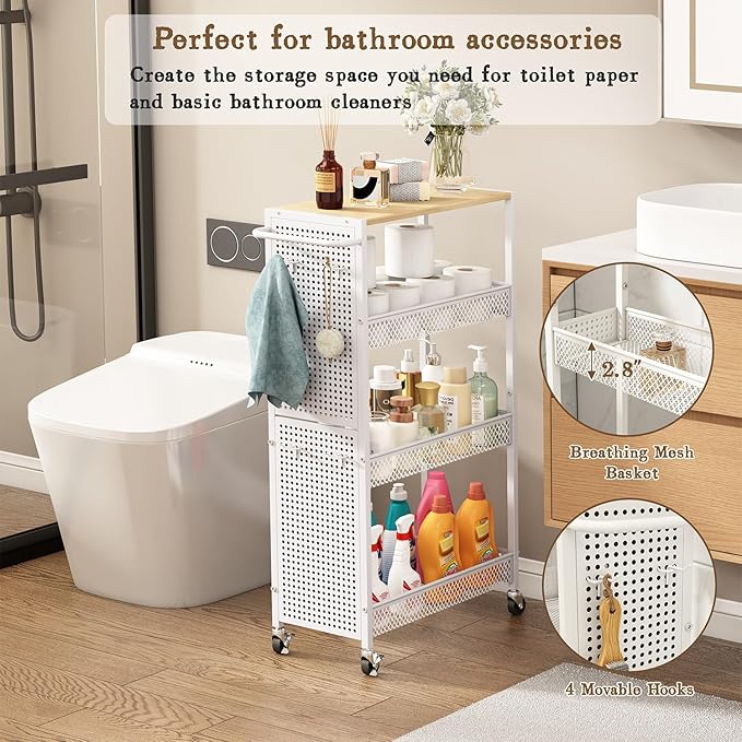 Utility Slim Storage Cart 4 Tier Small Rolling Kitchen Laundry Room - Image 4