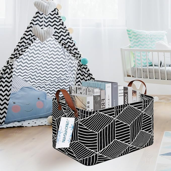 LANGYASHAN Rectangular Storage Bin Collapse Canvas Fabric Cartoon Storage Basket - Image 5