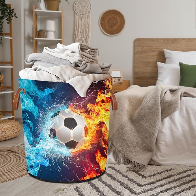 Soccer Fire Laundry Hamper Waterproof Collapsible Basket - Image 3