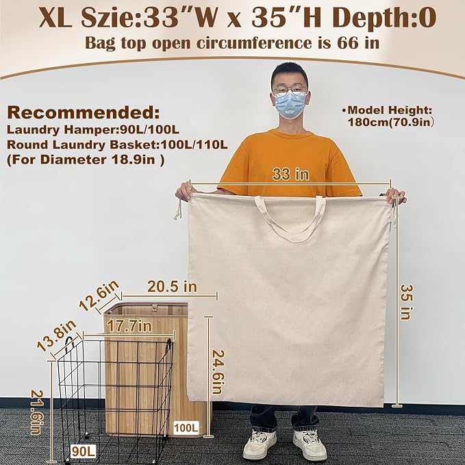 Cotton Canvas Laundry Bag 33"Wx 35"H, Thick Cotton Laundry Bag - Image 3