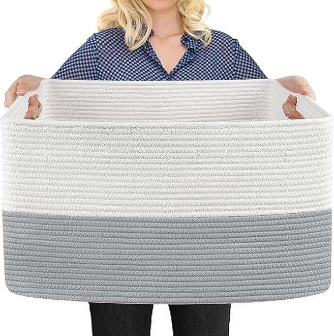 Extra Large Laundry Basket, Rectangle Woven Cotton Rope Storage Basket by MEGASKET
