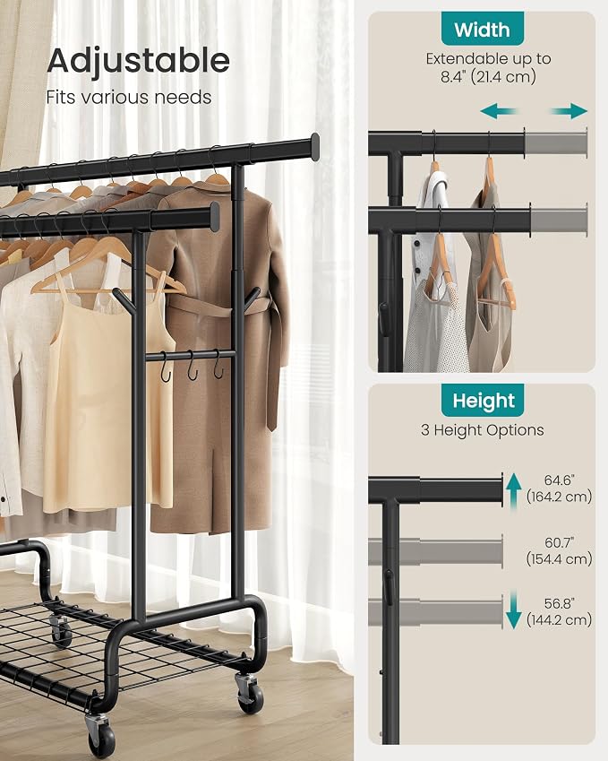 SONGMICS Clothes Rack, Heavy-Duty Rolling Clothing Garment Rack - Image 4