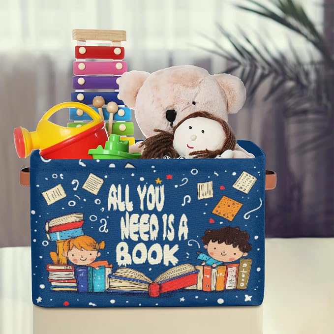 Collapsible Back to School Basket Quotes Reading Book Storage Bins - Image 7