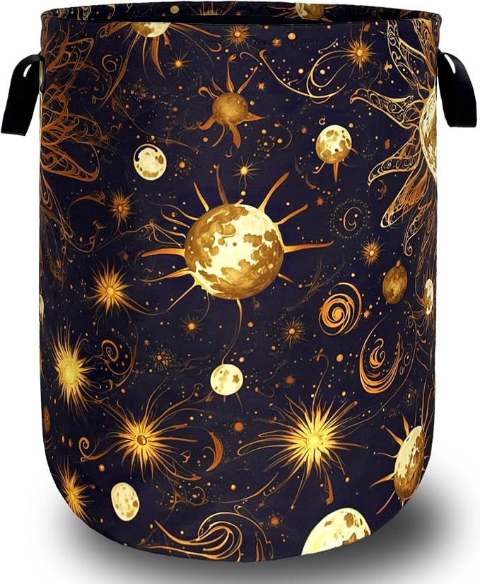 Golden Sun Pattern Laundry Basket Galaxy Funny Laundry Hamper Foldable Oxford by SELIONLIKN