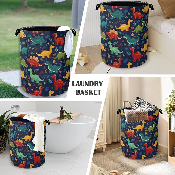 Cute Dinosaur Laundry Hamper, Fern Plants Dirty Clothes Laundry Basket - Image 4