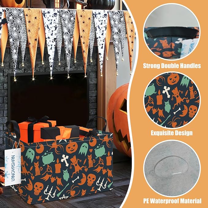 LANGYASHAN Rectangular Halloween Ghost Storage Bin Collapse Canvas Fabric - Image 6