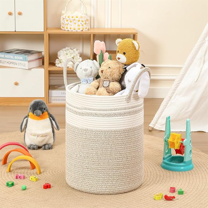 40L Woven Laundry Basket Hamper, 100% Natural Cotton Rope, Handwoven & Durable - Image 4