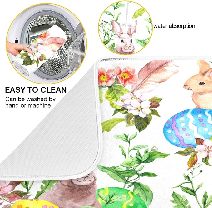 Easter Bunny Eggs Floral Pattern Absorbent Dish Drying Mat, 16 x 18 Inches - Image 5