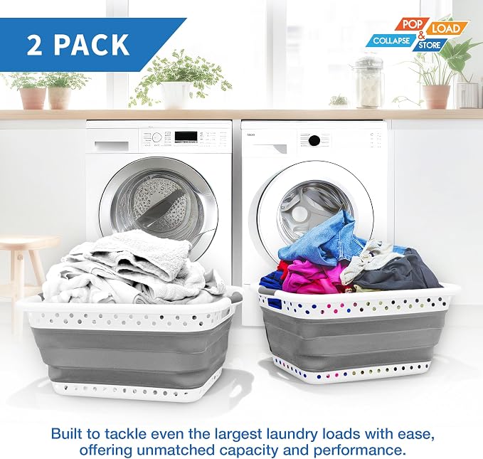 Pop & Load Collapse & Store Set of 2 Large 25" Slim Collapsible Laundry Basket - Image 2