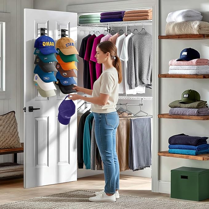 Hat Organizer for Baseball Caps, 2 Pack Hat Rack for Wall Closet Door Hold up - Image 7