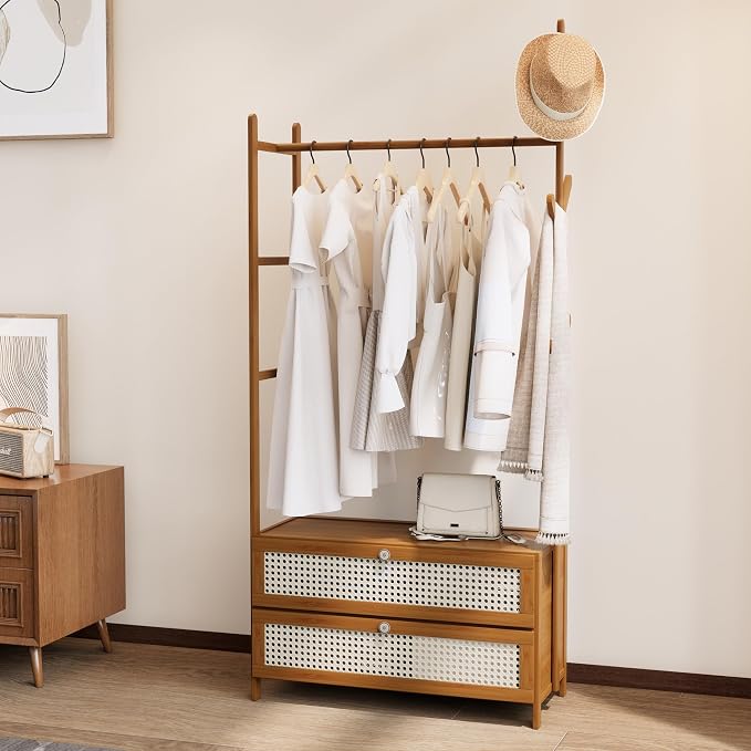 Garment Rack with Drawers, Cute Clothing Rack, Bamboo Clothes Rack, Clothes by Unknown