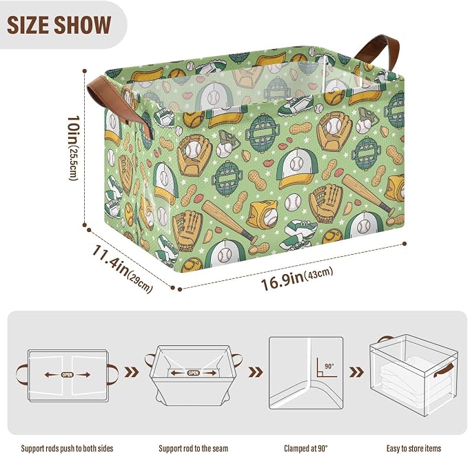 Sports Baseball Glove Green Storage Bins Large Shelf Baskets Boxes Closet - Image 2