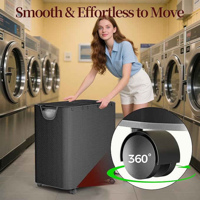 LAMU 160L Laundry Hamper with Wheels, Large Capacity 3 Section Dirty Clothes - Image 2