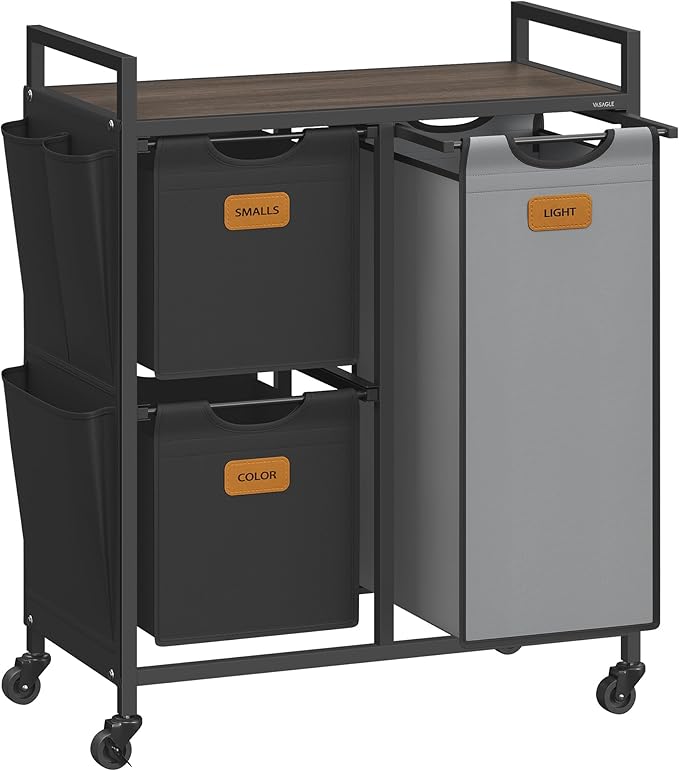 VASAGLE Laundry Hamper with 3 Compartments, 26.4 Gal. Laundry Sorter, Rolling by VASAGLEbySONGMICSHOME