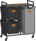 VASAGLE Laundry Hamper with 3 Compartments, 26.4 Gal. Laundry Sorter, Rolling by VASAGLEbySONGMICSHOME