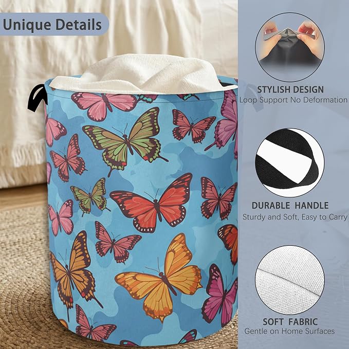 Colorful Butterfly Laundry Basket, Foldable Oxford Cloth Tote Bag Laundry - Image 3