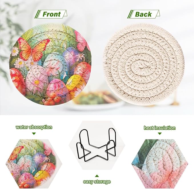 Colorful Eggs and Butterflies Coasters Set of 6 - Image 4