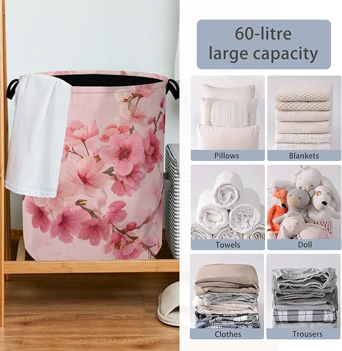 Cherry Blossoms Laundry Basket, Japanese Foldable Oxford Cloth Tote Bag Laundry - Image 6