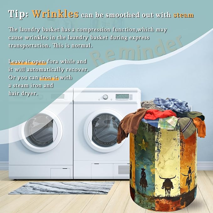 Retro Western Cowboy Laundry Basket Foldable Funny Western Laundry Hamper - Image 6