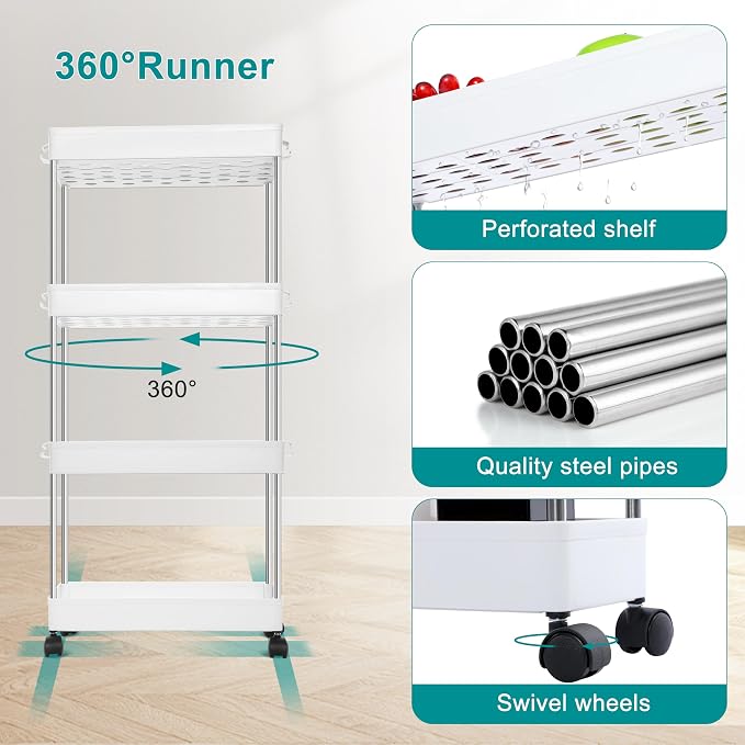 YSSOA Rolling Storage Cart, 4 Tier Slim Mobile Shelving Unit - Image 4