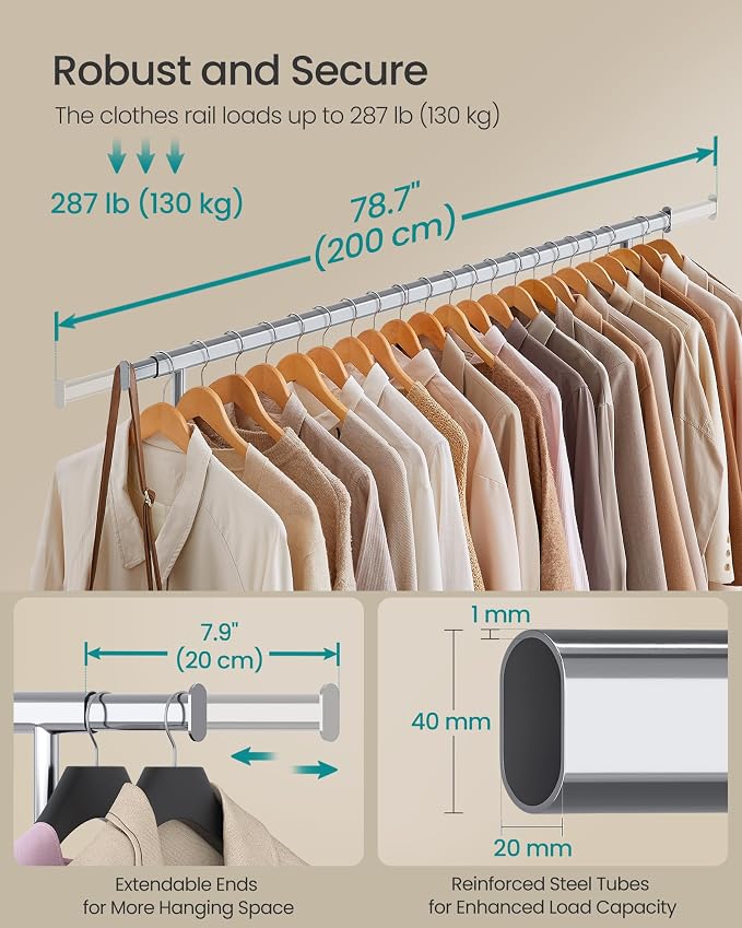 SONGMICS Clothes Rack with Wheels, Heavy-Duty Clothing Rack - Image 3