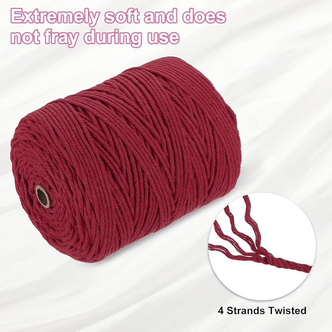 HARFINGTON Natural Macrame Cord 3mm x 328 Yards 4 Strand Twisted Cotton Macrame - Image 3